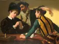 Mistrz Caravaggio uchwycił moment oszustwa przy grze w karty. Młody gracz z kartami w ręku, oszukuje, podczas gdy jego wspólnik obserwuje.