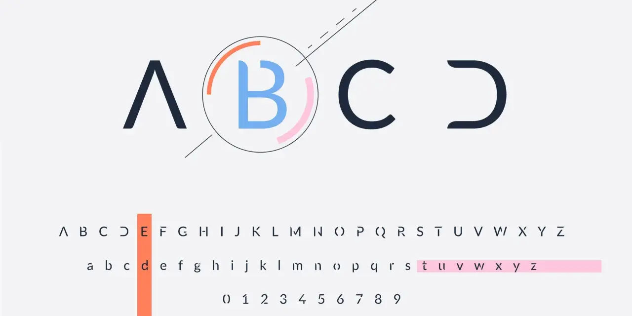 Nowe litery i cyfry w nowoczesnej typografii. Alfabet od A do Z, wielkie i małe litery, oraz cyfry.