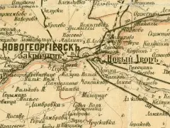 Mapa zaginione obrazy baza: Kr. Nowogeorgiewsk i Nowy Dwór. Widać nazwy miejscowości i rzeki.
