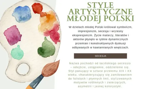 Paleta artysty z kolorami i pędzlem, symbolizująca sztukę młodej Polski.