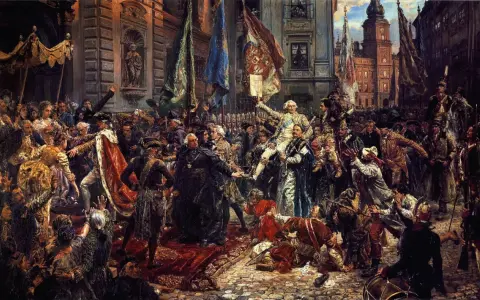 Obraz Jana Matejki, jednego z najwybitniejszych polskich malarzy, przedstawia uroczyste przyjęcie króla Stanisława Augusta Poniatowskiego.