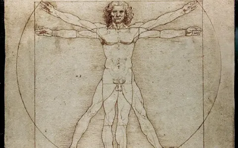 Człowiek witruwiański Leonarda da Vinci, idealne proporcje ludzkiego ciała wpisane w kwadrat i okrąg.