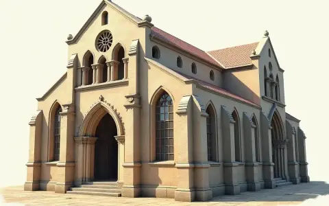 Imponująca budowla sakralna w stylu romańskim, z charakterystycznymi łukami i rozetą nad wejściem.