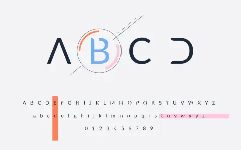 Nowe litery i cyfry w nowoczesnej typografii. Alfabet od A do Z, wielkie i małe litery, oraz cyfry.
