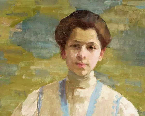 Portret młodej kobiety, inspirujący do zgłębiania **Olgi Boznańskiej biografii**.