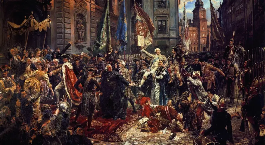 Obraz Jana Matejki, jednego z najwybitniejszych polskich malarzy, przedstawia uroczyste przyjęcie króla Stanisława Augusta Poniatowskiego.