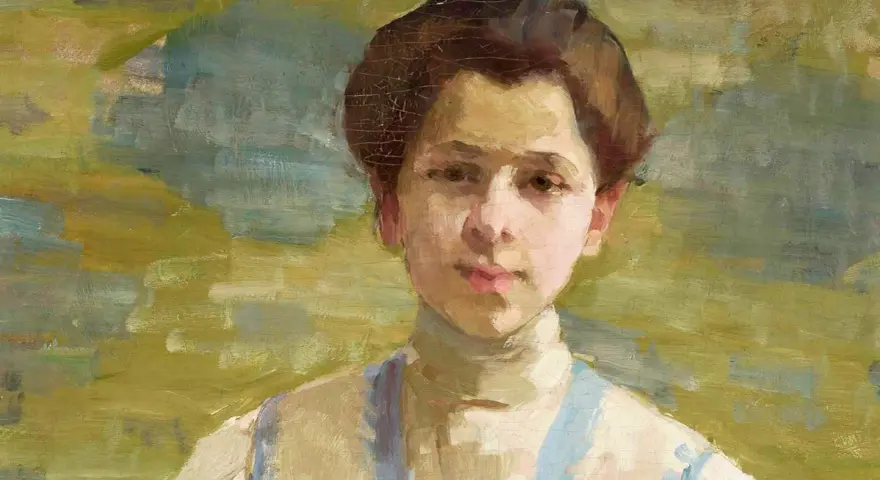 Portret młodej kobiety, inspirujący do zgłębiania **Olgi Boznańskiej biografii**.